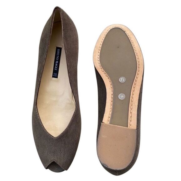 Bruno Magli Leather Mini Wedge Peep Toe Heels Taupe 7.5 - Picture 9 of 9